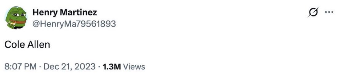 Capture du post attribué à Henry Martinez mentionnant Cole Allen sur X